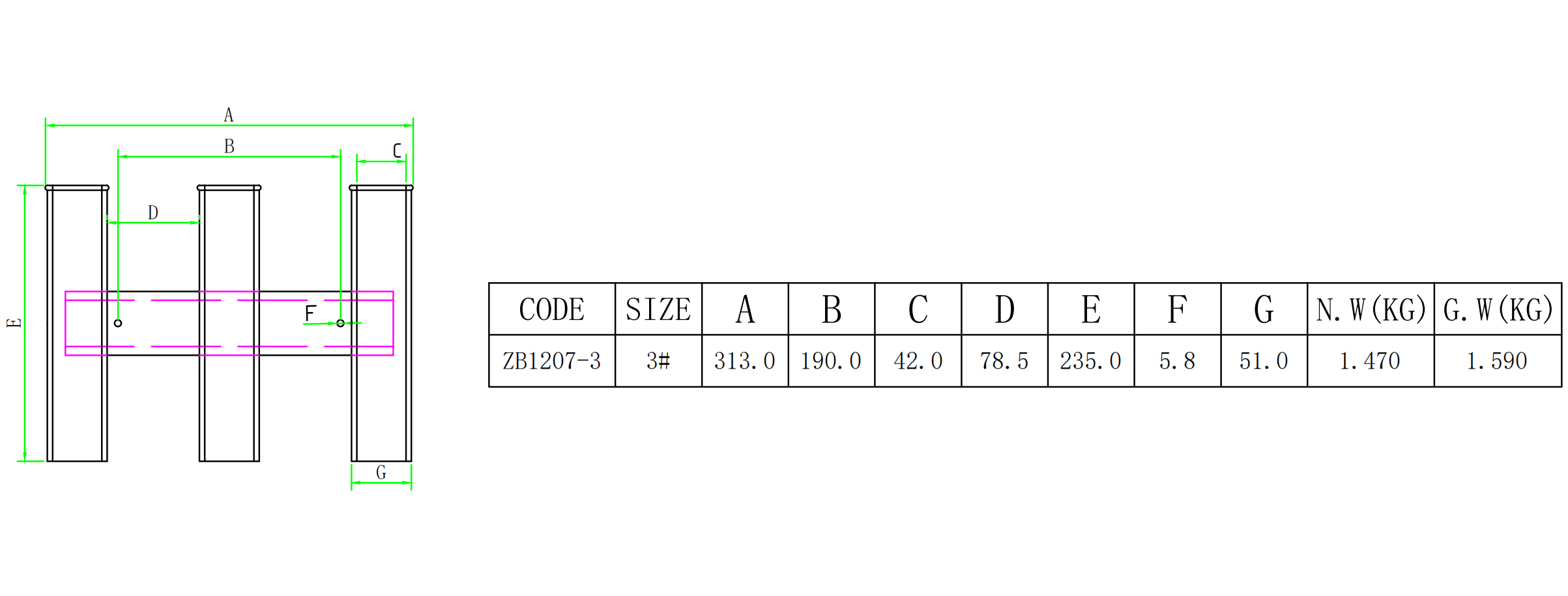 ZB1207-3 尺寸