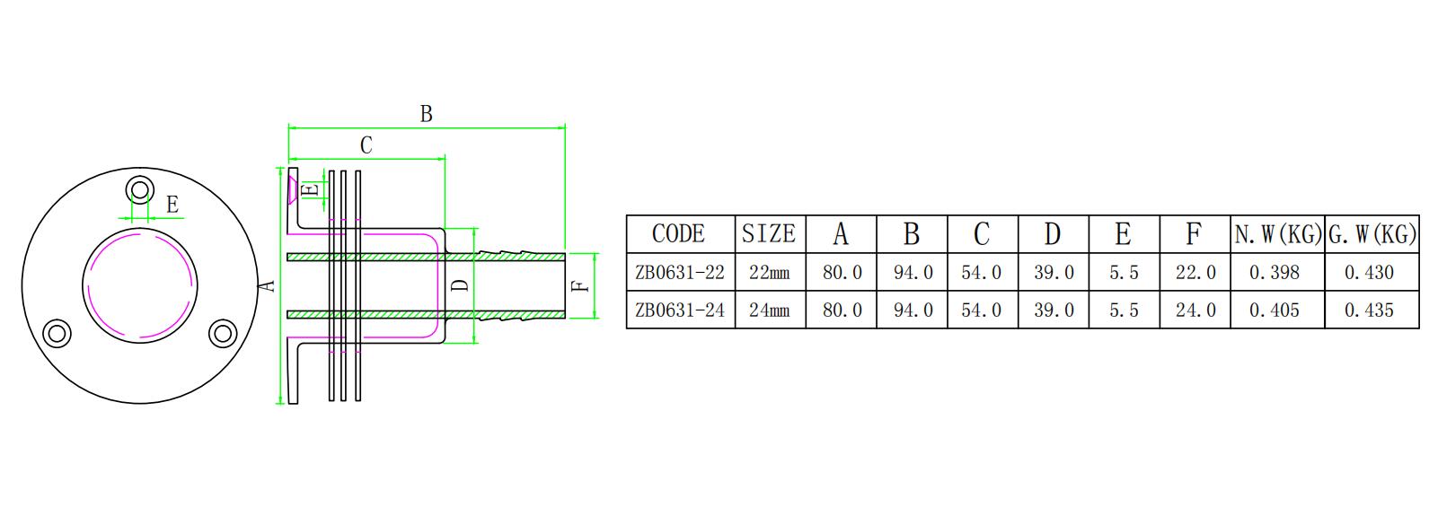 ZB0631排气管-直-尺寸简图