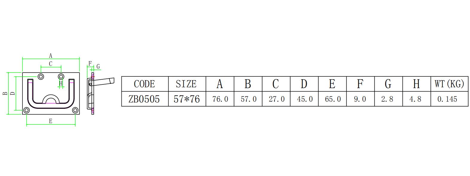 ZB0505​​ 505地板扣-尺寸图