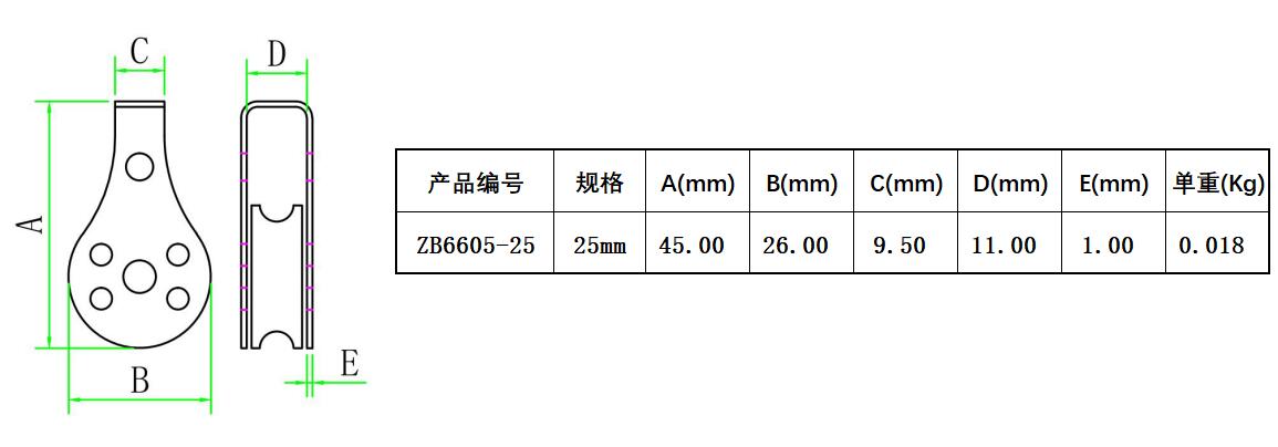 ZB6605-25 605遵守滑轮尺寸简图