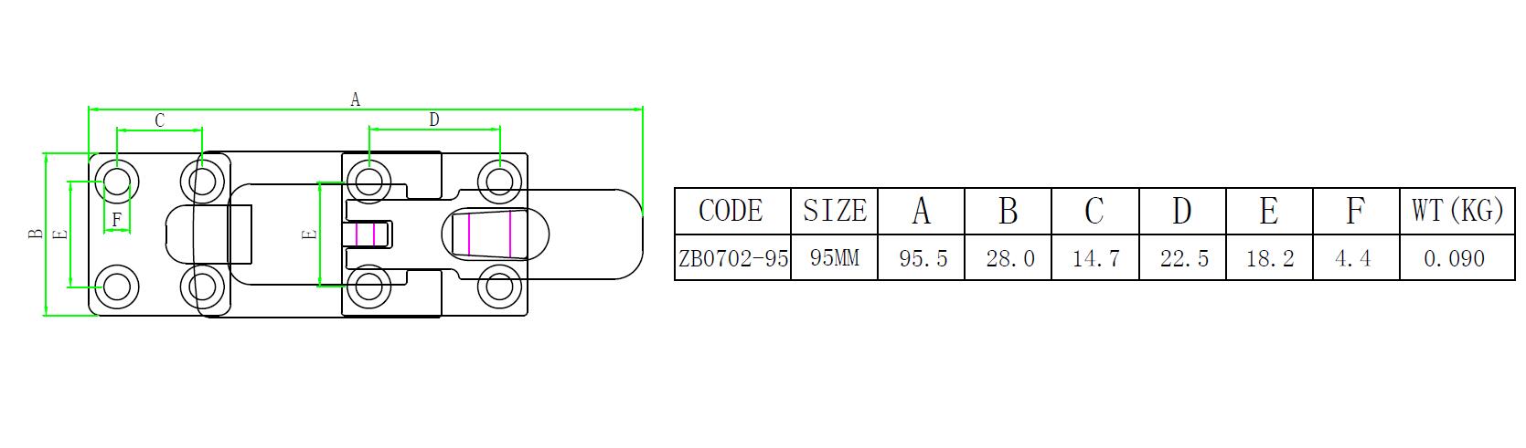 ZB0702 702门搭扣-尺寸简图