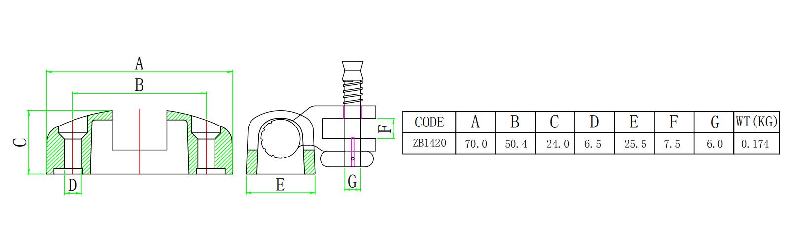 ZB1420 弹簧抽销山形座-尺寸图