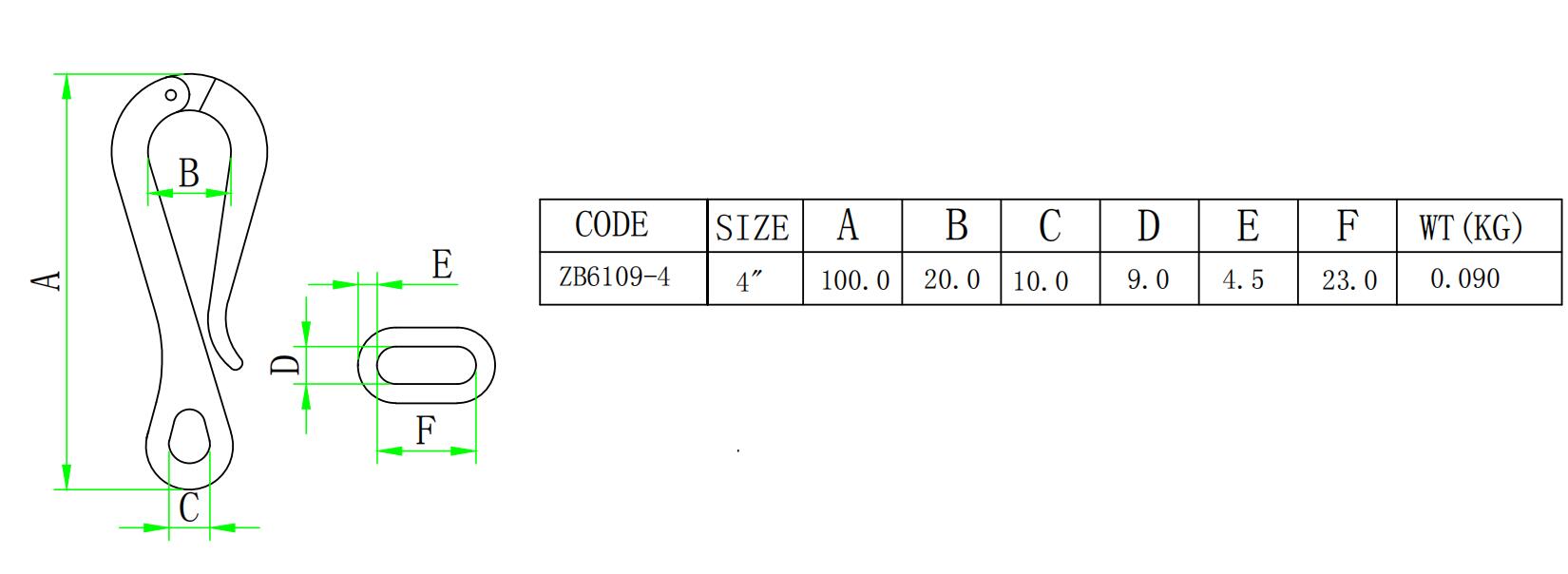 ZB6109释放钩-尺寸简图
