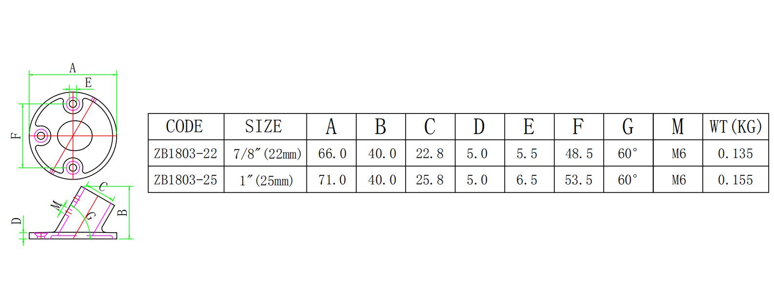 ZB1803 60度圆管座-尺寸图