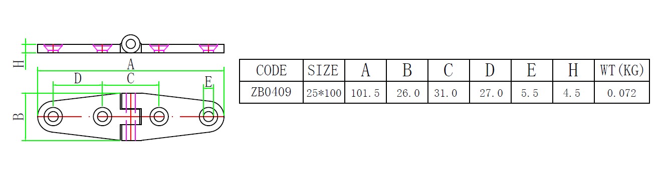 ZB0409一字四孔合页-简图